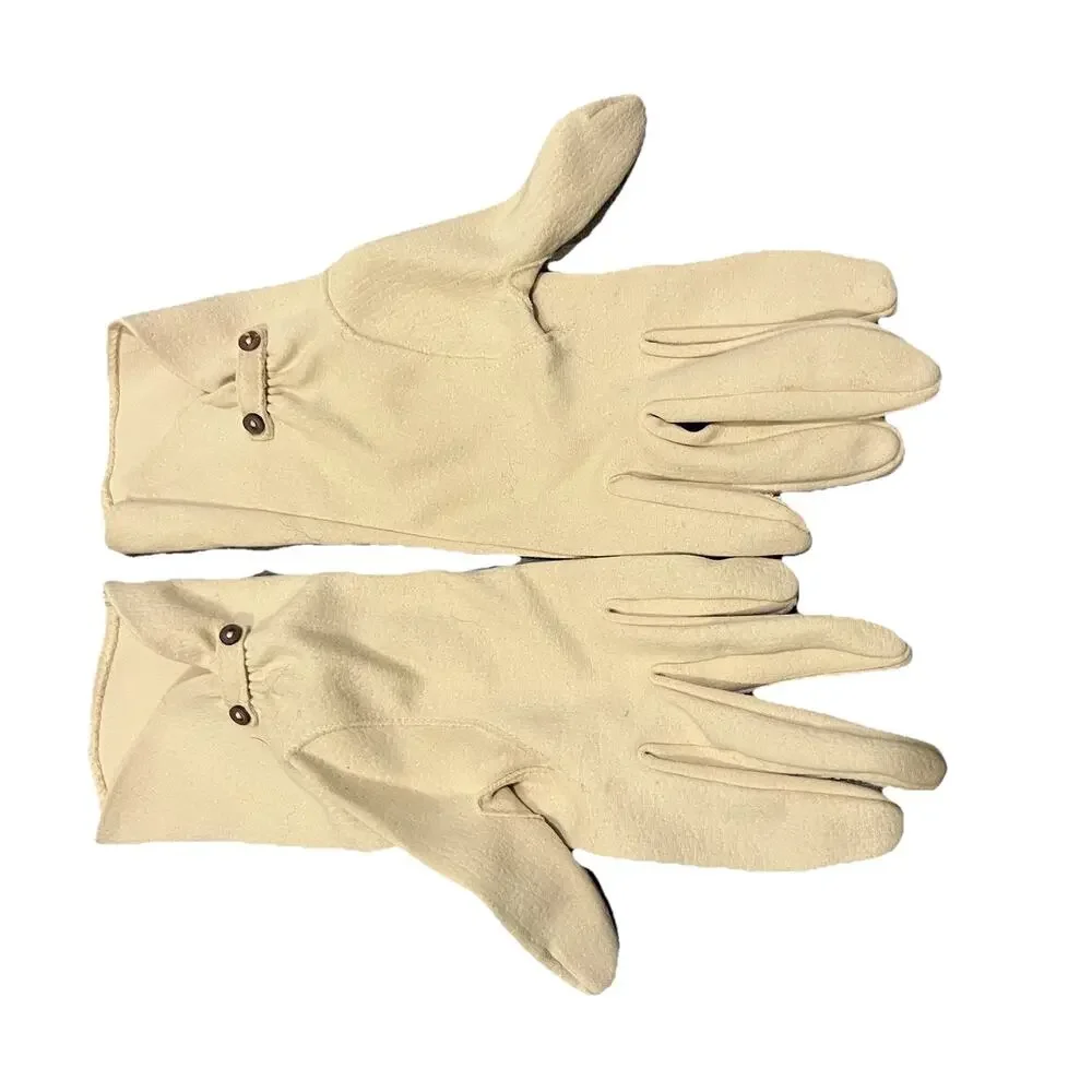 Vintage Faux Leather Stretch Cream Ivory Gloves